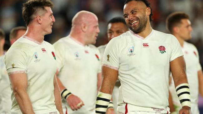 England players Tom Curry (left) and Billy Vunipola enjoy the win