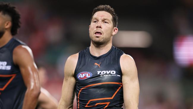 SYDNEY, AUSTRALIA - SEPTEMBER 07:  Toby Greene of the Giants looks dejected after the AFL First Qualifying Final match between Sydney Swans and Greater Western Sydney Giants at Sydney Cricket Ground, on September 07, 2024, in Sydney, Australia. (Photo by Matt King/AFL Photos/via Getty Images)