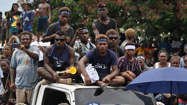 Supporters of former Solomon Islands prime minister Gordon Darcy Lilo take part in an election campaign rally in the capital Honiara. Picture: AFP