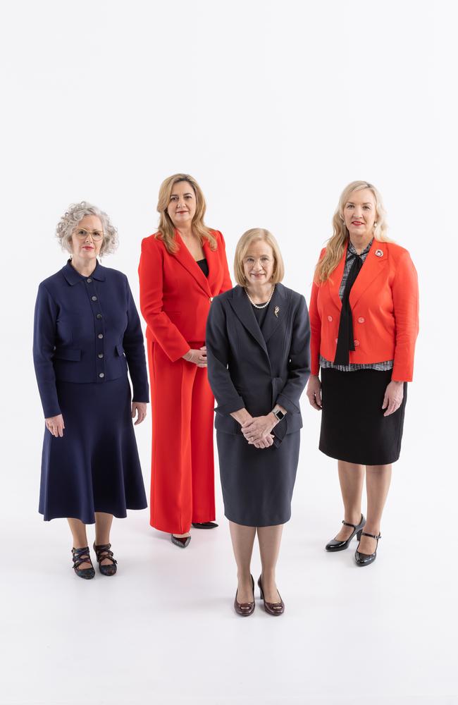 Premier Annastacia Palaszczuk, Governor Jeannette Young, Chief Justice Helen Bowskill and Police Commissioner Katarina Carroll. Picture: David Kelly