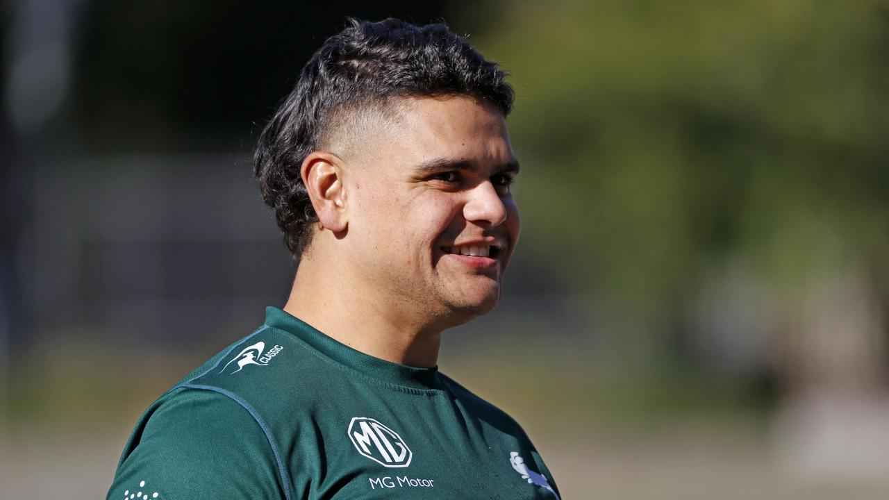 DAILY TELEGRAPH JUNE 7, 2022. Latrell Mitchell back at Rabbitohs training at Redfern Oval after contracting covid. Picture: Jonathan Ng
