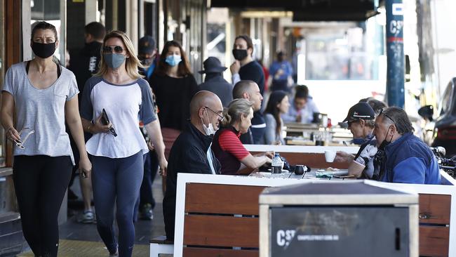 Outdoor dining has resumed along Chapel St in Prahran. Picture: Daniel Pockett.