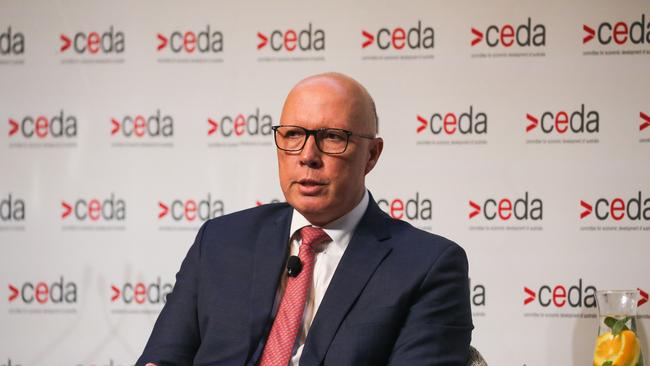 SYDNEY, AUSTRALIA : NewsWire Photos - SEPTEMBER 23 2024; Opposition Leader Peter Dutton addresses a CEDA lunch on nuclear policy: A Nuclear Powered Australia - could it work? in Sydney today. Picture: NewsWire / Gaye Gerard