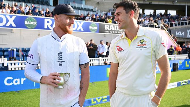 Ben Stokes and Pat Cummins after The Oval Test. Picture: Getty Images