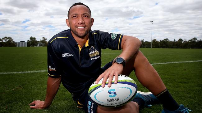 Brumbies Co-Captain and Wallabies player Christian Lealiifano who has fought off leukemia to get back on the field. At Brumbies Headquarters in Canberra. Picture Kym Smith