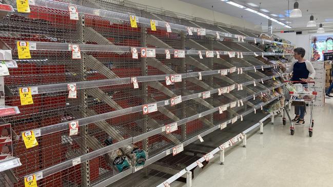 Empty supermarket shelves at Coles in Mount Gambier. Picture: Jessica Ball