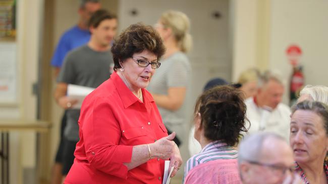 Cr Daphne McDonald hands out information and speaks to locals at a Palm Beach meeting. Picture Glenn Hampson