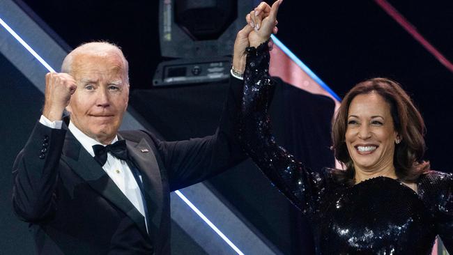 Joe Biden and Kamala Harris at the 2024 Phoenix Awards Dinner at the Washington Convention Centre in Washington last month. Picture: AFP.