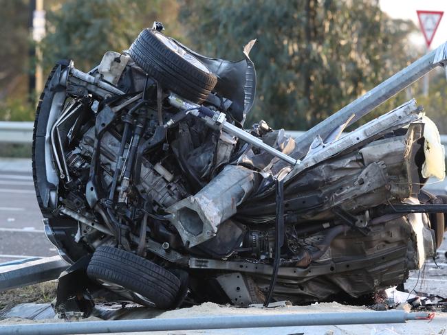 A car has been torn in two at a fatal crash on Plenty Rd South Morang. Sunday July 4. 2021. Picture: David Crosling