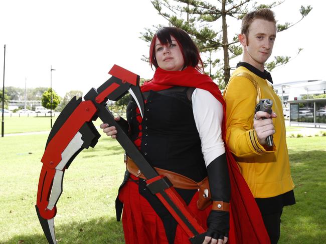 Jazmin Fuller and Rob Steele ahead of the Gold Coast Superhero Weekend at Broadbeach. Picture: Tertius Pickard