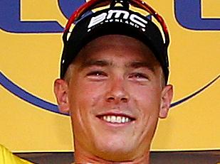 Tour de France - Stage 1 - Time Trial. Utrecht. Australian BMC rider Rohan Dennis on the podium - stage winner and yellow jersey holder. Photo Sarah Reed