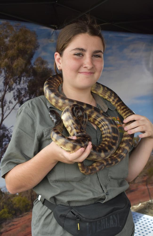 Aisha Cheyne and Sammy the snake at the first day of the Gympie Show, 2022.