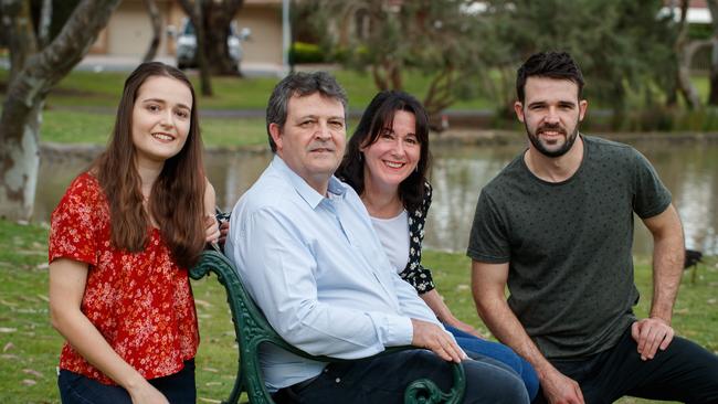 Andrew Gambell with his wife Anita, son James 25 and daughter Elyse 23. Andrew underwent immunotherapy which melted away melanomas that he fought for years. Picture: Matt Turner