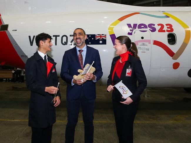 SYDNEY, AUSTRALIA  - AUGUST 14 2023: Former Footballer Adam Goodes, attends the launch of the Qantas 'Yes' Campaign in Sydney. Picture: NCA Newswire / Gaye Gerard