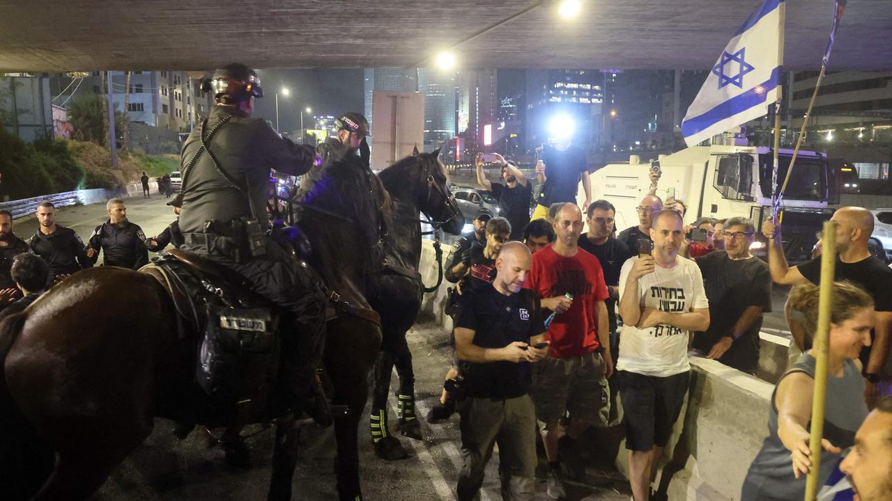 Israeli mounted police disperse left-wing protesters during an anti-government demonstration in Tel Aviv on July 6. Picture: AFP