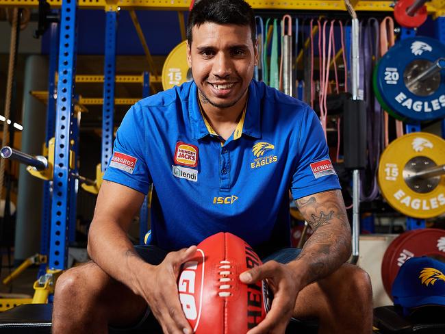 PERTH, AUSTRALIA - OCTOBER 09: Tim Kelly of the Eagles poses for a photo session for his new club after the West Coast Media Opportunity at Mineral Resources Park on October 09, 2019 in Perth, Australia. (Photo by Daniel Carson/AFL Photos via Getty Images)