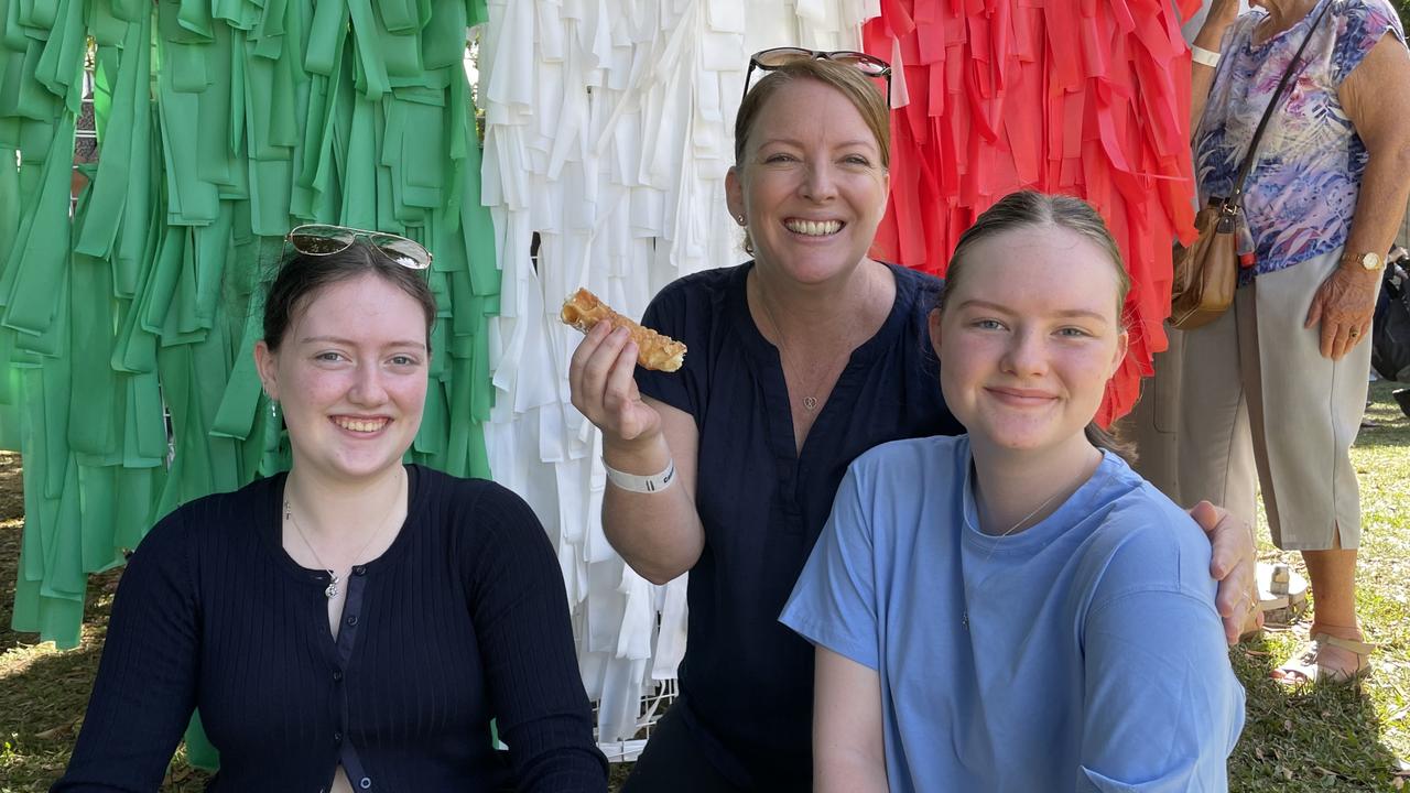 Tegan Dawson (15-years-old), Sarah Dawson and Mikaela Dawson (17-years-old) from Whitfield at the La Festa - Food and Wine day as part of Cairns Italian Festival at Fogarty Park. Picture: Andreas Nicola