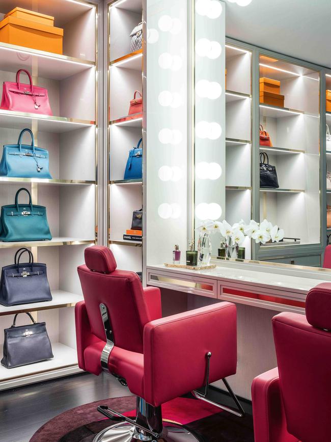 The ‘beauty room’ with part of Jacenko’s extensive handbag collection. Picture: Tom Ferguson