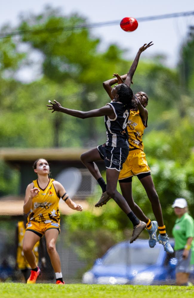 History was made as the Muluwurri Magpies beat the Tapalinga Superstars in the inaugural 2023 Tiwi Islands Football League women's grand final. Picture: Patch Clapp / AFLNT Media