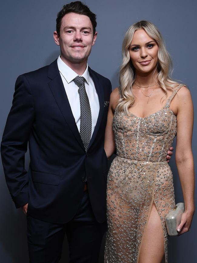 South Australian player for the Brisbane Lions, Lachie Neale, and his wife Julie Neale. Picture: Quinn Rooney/Getty Images