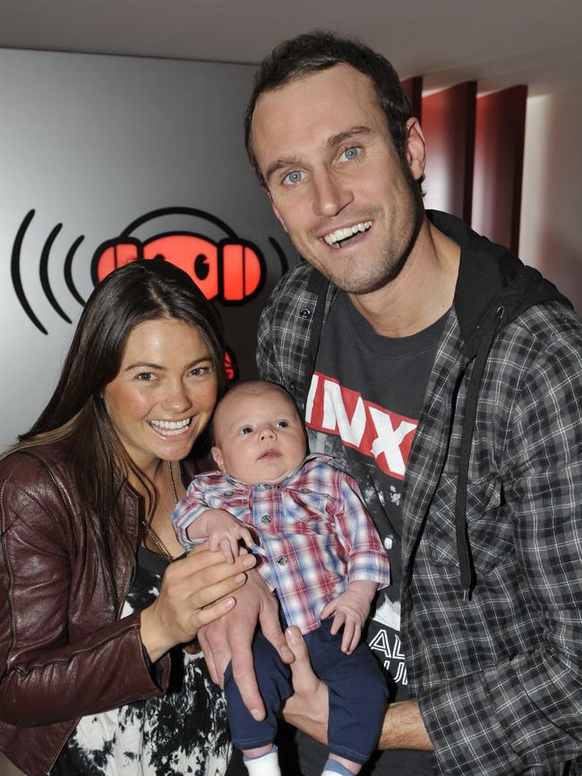 Ryan ''Fitzy'' Fitzgerald with wife BJ and baby son Hewston at Nova in Adelaide in 2009.