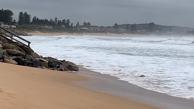 Water reaches stairs on Collaroy Beach off Wetherill St. Picture: Madelaine Wong