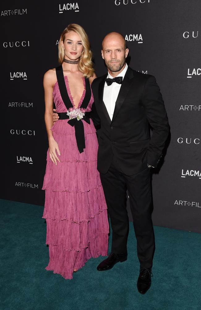 Jason Statham is said to be 177cm, but when compared to Rosie Huntington-Whitely, who also claims that height, there is a clear difference. Picture: Getty