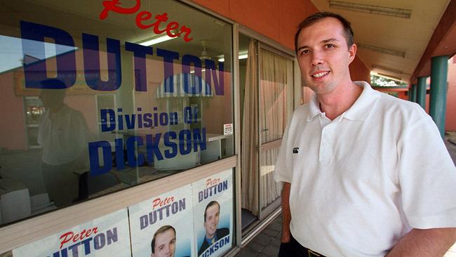 Peter Dutton, Liberal candidate for federal seat of Dickson, outside his campaign office.in 2001. Picture: Suzanna Clarke