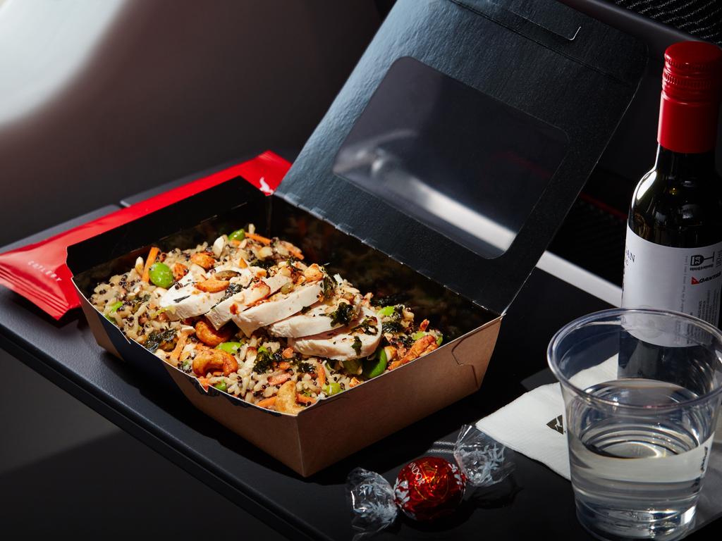 Chicken, anyone? Qantas’ Asian rice salad with soy and cashew crumble.