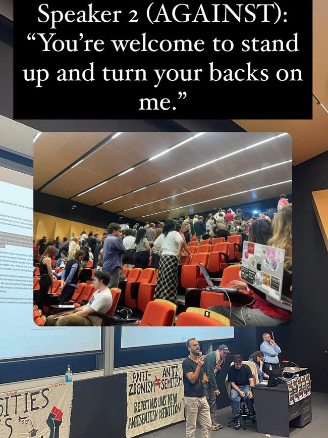 After condemning Hamas and the lack of democratic process in Gaza, the crowd turned their back on Kovi Rose, a postgraduate Jewish student. Picture: Instagram