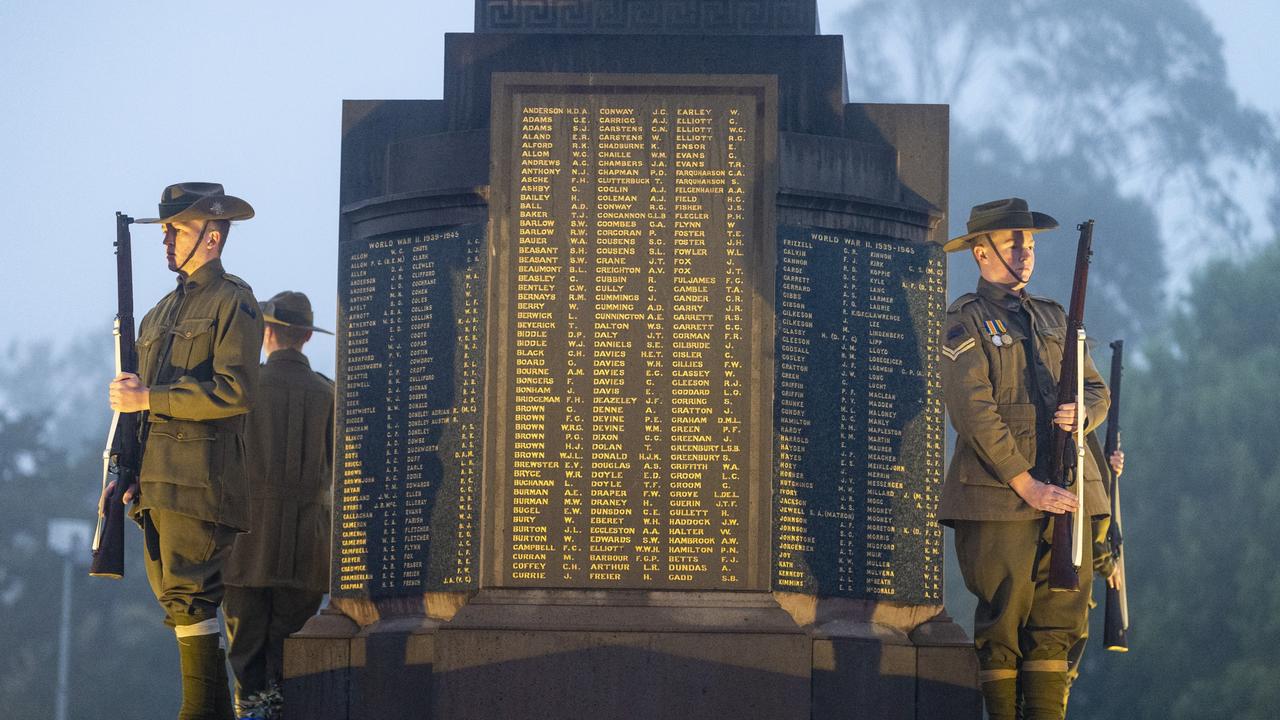 Toowoomba Grammar School students form the guard at Mothers' Memorial during the Anzac Day dawn service, Monday, April 25, 2022. Picture: Kevin Farmer