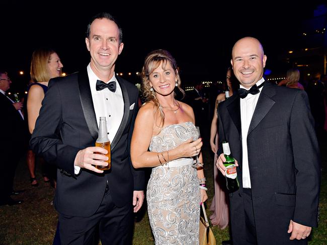 Mark Hunt, Jodi Linnett, and Matthew Findlay at the 2017 Qantas Darwin Turf Club Gala Ball at SkyCity Casino. Picture: MICHAEL FRANCHI