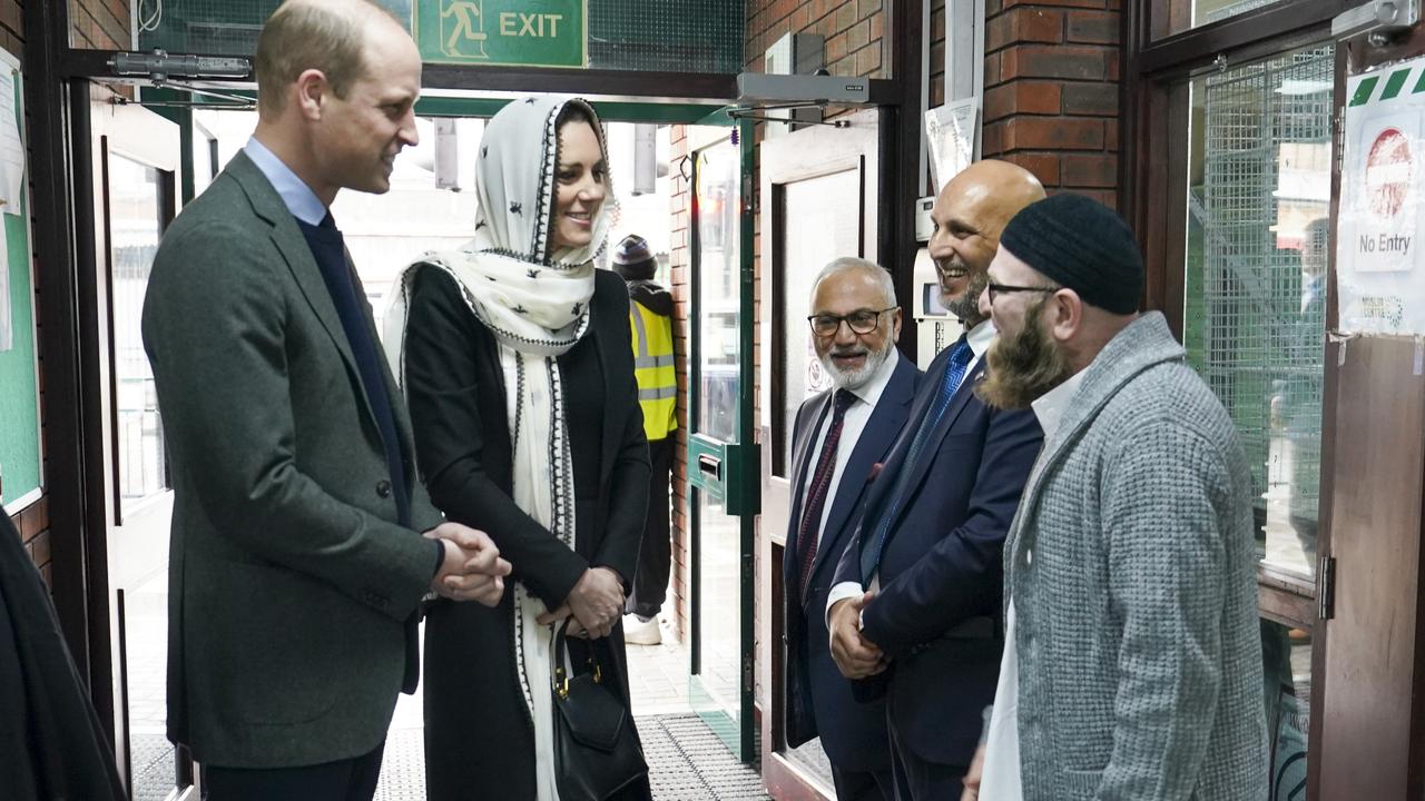 The Princess of Wales and Prince of Wales are welcomed by the Iman Sufyan Iqbal as they visit Hayes Muslim Centre. Picture: Getty Images