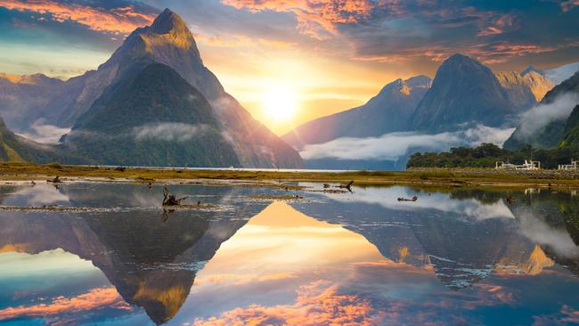 Mitre Peak rising from Milford Sound in Fiordland National Park, New Zealand.