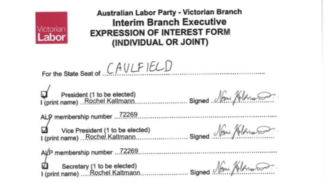 Nomi Kaltmann’s Labor nomination form.