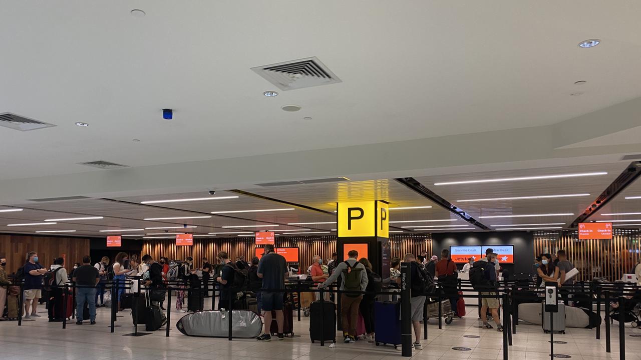 Passengers waiting to check in, 45 minutes before boarding. Picture: news.com.au