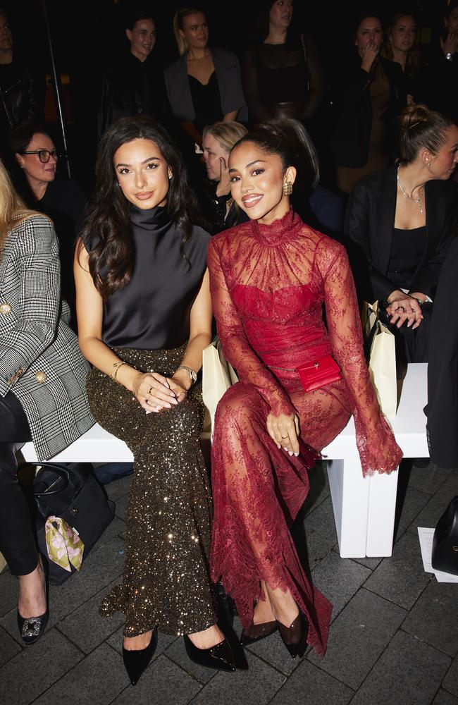 Maria Thattil and Costeen Hatzi attended as guests of Shark Beauty, a Presenting Partner of AFW 2025, with both dressed in the new collection from the late-designer. Picture: Supplied