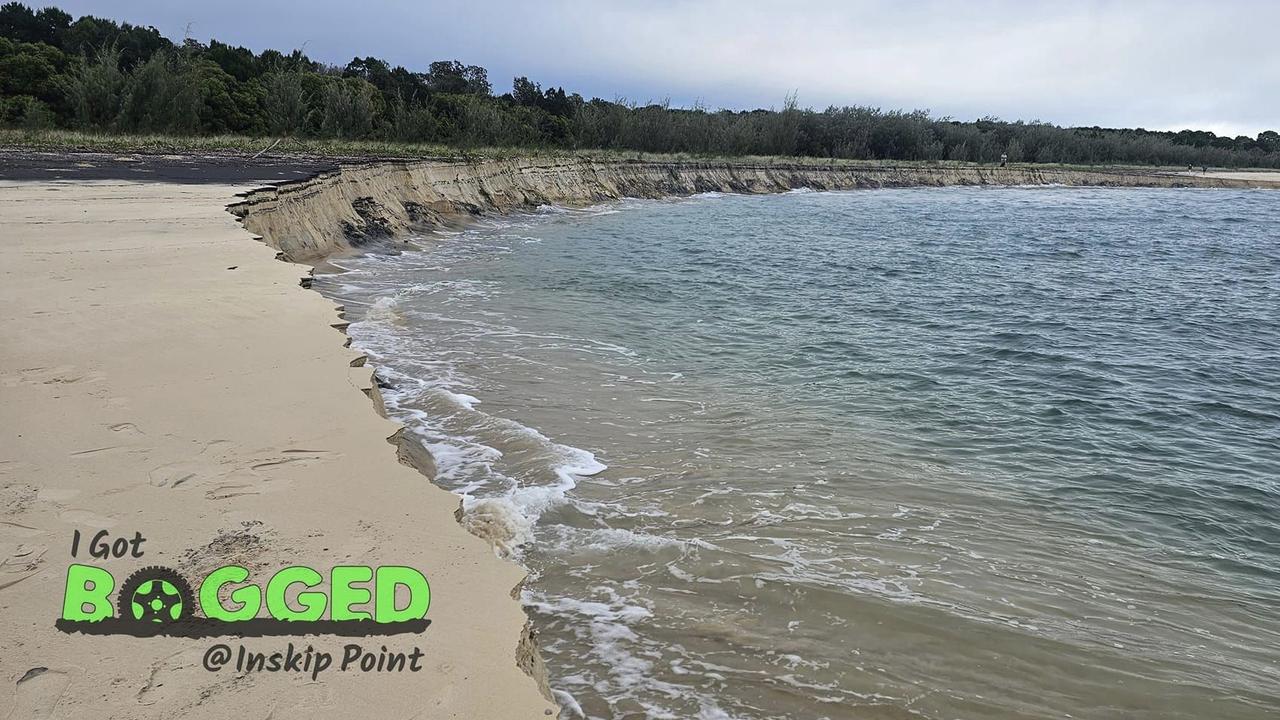 Images of a new sinkhole which opened up at Inskip Point, on Thursday June 8, 2023, as captured by the I Got Bogged at Inskip Facebook page.