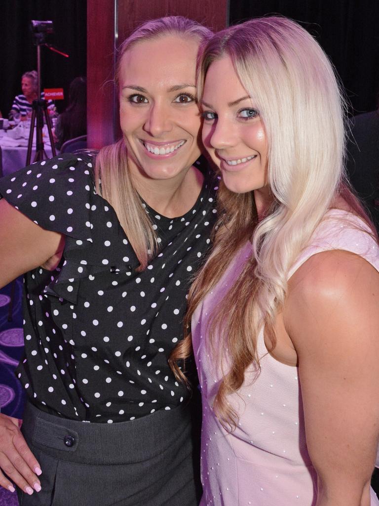 Lindsey O'Shea and Brianna Lason at Early Risers IWD breakfast at Sofitel Broadbeach. Picture: Regina King