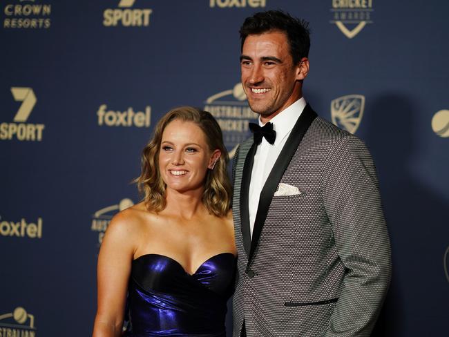 Alyssa Healy and Mitchell Starc at the Australian Cricket Awards. Picture: AAP