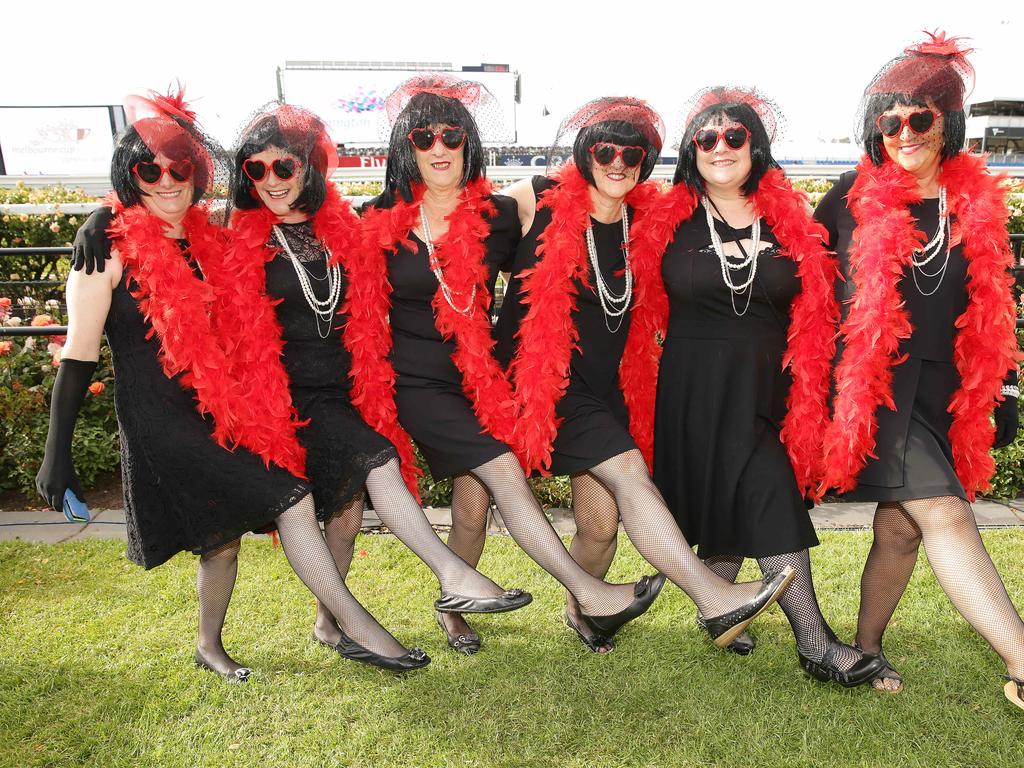 The Casterton Girls were among the first racegoers at Flemington on Cup Day. Picture: Norm Oorloff