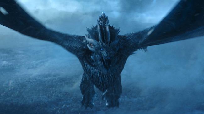 This image released by HBO shows Vladimir Furdik as The Night King on the season finale of "Game of Thrones." The series set yet another audience record Sunday with its seventh-season finale. Nielsen says an all-time high of 12.1 million viewers were tuned in to the wildly popular fantasy drama. An additional 4 million caught the episode on streaming channels. (HBO via AP)