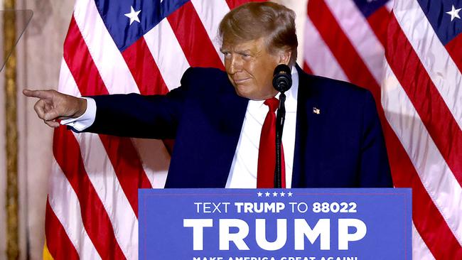 Former US President Donald Trump speaks at the Mar-a-Lago Club in Palm Beach, Florida, after pulling the trigger on a third White House run. Picture: AFP