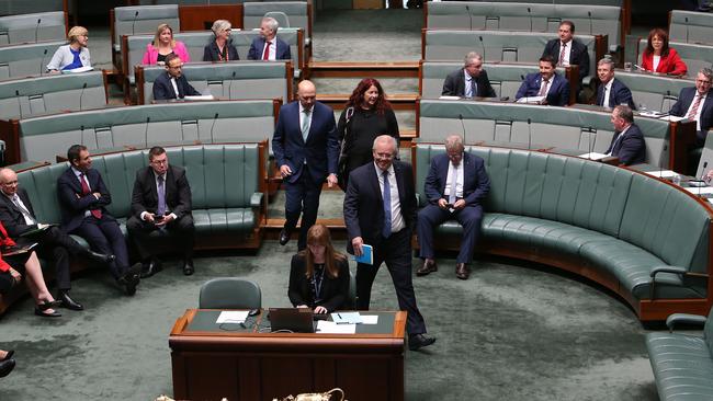 Scott Morrison arrives for a division in the House of Representatives today. Picture: Kym Smith