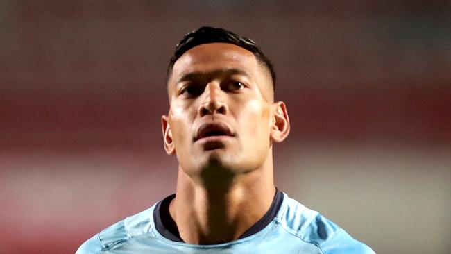Israel Folau of the Waratahs looks on prior to the Round 12 Super Rugby match between the NSW Waratahs and the Blues at Brookvale Oval in Sydney on Saturday, May 5, 2018. (AAP Image/Jeremy Ng) NO ARCHIVING, EDITORIAL USE ONLY