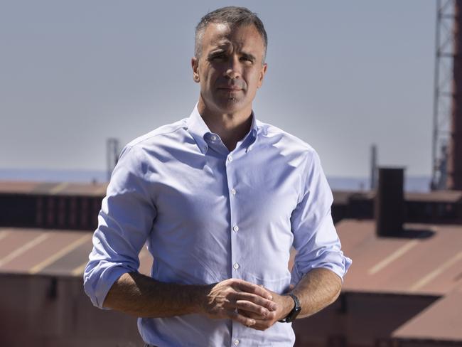 Premier Peter Malinauskas stands on Hummock Hill Lookout in Whyalla, overlooking Whyalla Steelworks . 17th February 2025 Picture: Brett Hartwig