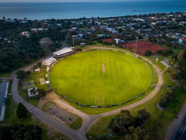 Rye's football ground under lights.