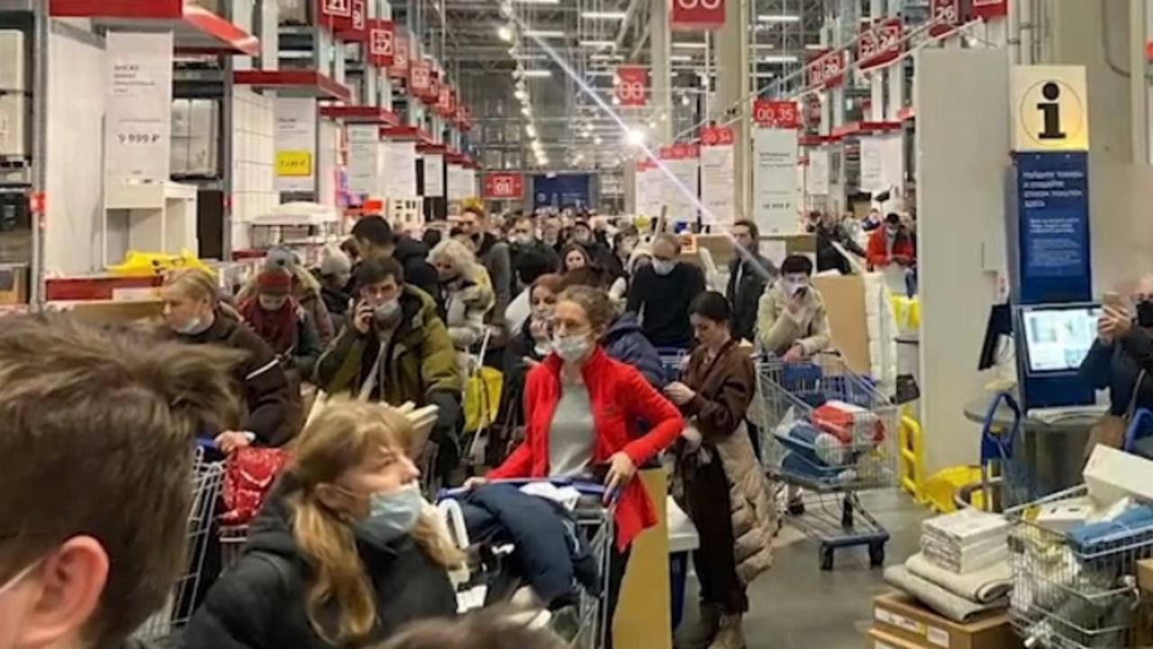 Russians panic buy Ikea furniture a day before the store closes. Picture: Supplied.