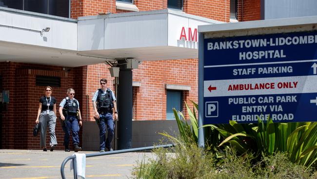 Police officers were seen leaving Bankstown Hospital on Wednesday. Picture: NewsWire / Nikki Short