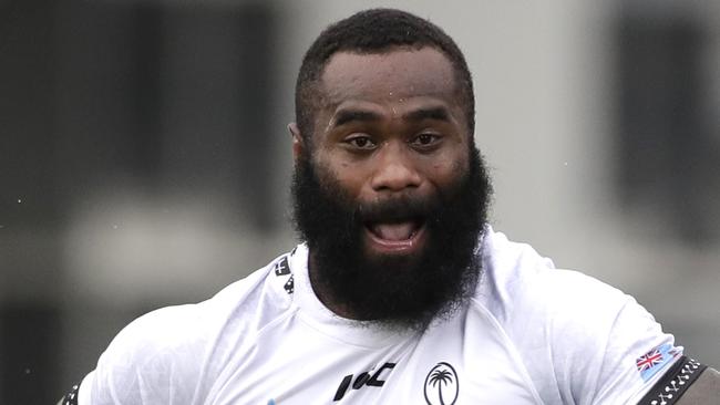 Fiji's Semi Radradra runs to score a try during the Rugby World Cup Pool D game at Hanazono Rugby Stadium between Georgia and Fiji in Osaka, Japan, Thursday, Oct. 3, 2019. (AP Photo/Jae C. Hong)